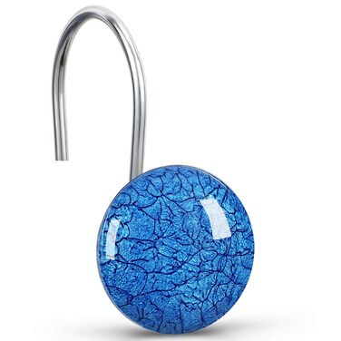 CHICTIE Blue Shower Curtain Hooks Rings,Set of 12 Decorative Marble Crack Shower Curtain Hooks,Stone Rustproof Shower Rings for Bathroom Curtains Rods