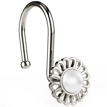iToplin Nickel Shower Curtain Hooks Rings, Decorative Shower Curtain Hangers, Heavy Duty Metal Shower Rings, Sunflower Shower Hooks for Shower Curtain Rod and Liner, Bathroom Curtain Hooks, Set of 12