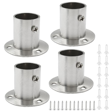 Suiwotin 4 Packs 1 Inch Closet Rod Holders, Stainless Steel Closet Rod End Supports, Heavy Duty Curtain Pole Sockets Shower Flange Rod Holder, O-Shaped with Screws (Silver)