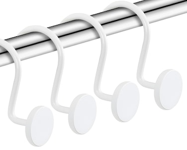 CHICTIE White Shower Curtain Hooks, Rustproof Shower Curtain Rings for Bathroom, Metal Shower Hooks for Shower Curtain Rod, Modern Decorative Shower Curtain Hangers Set of 12, Round Heavy Duty Design