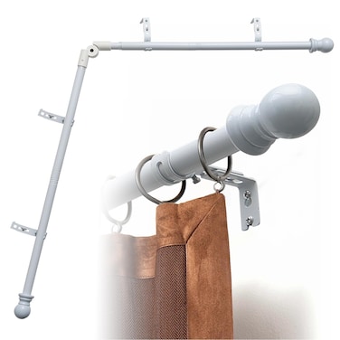 Corner Window Curtain Rod, 1" Heavy Duty L-Shaped Curtain Rod, 36-136" Adjustable with 180&Acirc;&deg; Connector, DIY Angled Curtain Rod for Bay Windows, Corner Windows and Curved - White