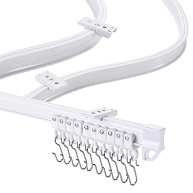 ZSTARR Flexible Bendable Ceiling Curtain Track 2.5M/8.2FT White Curtain Rail Curved Ceiling Curtain Track Mount for Room Divider Shower Curtain L Shape U Shape Bay Windows RV Curtain Track
