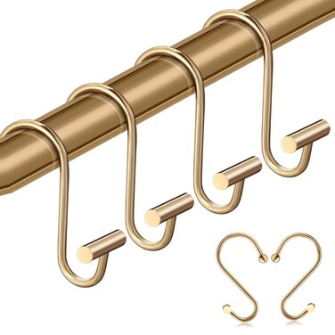 12 PCS Metal Decorative Shower Curtain Hooks Hangers for Shower Curtain Rod, Rust Proof Shower Curtain Rings for Bathroom Shower Rods Curtains (Gold)