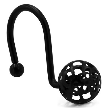 MitoVilla Black Shower Curtain Hooks Rings, Metal Shower Hooks for Shower Curtain &amp; Liner, Hollow Ball Rust Proof Shower Rings for Curtain Accessories and Bathroom Shower Rod
