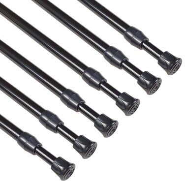 KXLife 6Pcs Spring Tension Curtain Rod, 28 to 40 Inch Adjustable Expendable Tension Rods for Windows, Black Spring Loaded Curtain Rod No Drilling