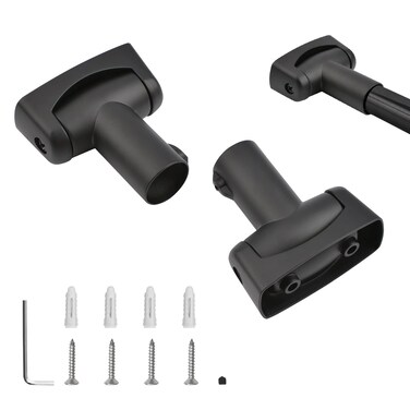 UFURMATE Shower Curtain Rod Bracket, 2Pcs Zinc Alloy Shower Curtain Rod Single Swivel Flange Easy Installation Heavy Duty Curtain Rod Wall-Mount Bracket with Screws (Black)