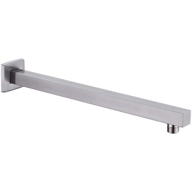 Square Shower Arm with Flange Heavy Duty Stainless Steel Rainfall Shower Head Extension Pipe, Bathroom Wall Mounted 16 Inch Extender Arm, Brushed Nickel