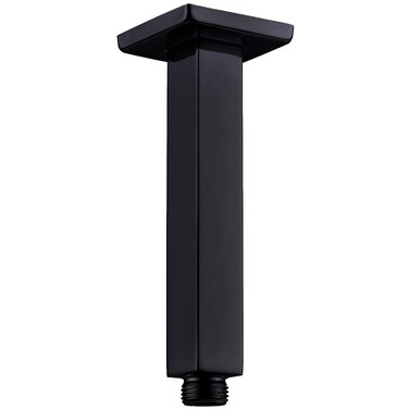 Black Shower Arm with Flange Square Ceiling Mounted Extension Pipe for Rainfall Shower Head, 6 Inches