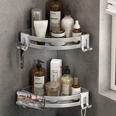 VOLPONE Shower Corner Shelf Caddy 2 Pack Shower Organizer Corner No Drill Shower Storage Rust Proof Bathroom Corner Wall Shelf Shampoo Holder Silver