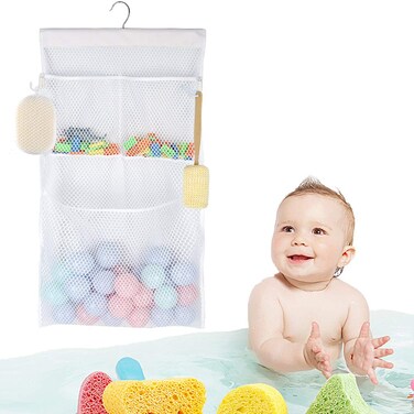 ALYER Multifunctional Bath Toy Organizer,2-in-1Hanging Mesh Shower Caddy,No Suction Cup Needed,Installation Free (White)