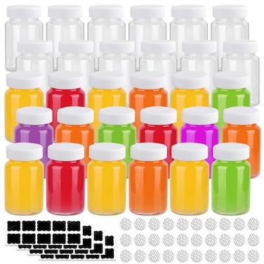 HINGWAH 30 Pack 2 OZ Glass Shot Bottles with Caps, 60 ML Empty Wellness Juice Shot Bottles, Reusable Clear Glass Bottles for Juice, Shots and Homemade Beverages