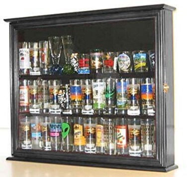 Shot Glass Shooter Display Case Small Wall Curio Cabinet for Salt &amp; Pepper Shaker Display Also Compatible with Funko Pop Figures, Nodder Wobbler Figures - Black Frame