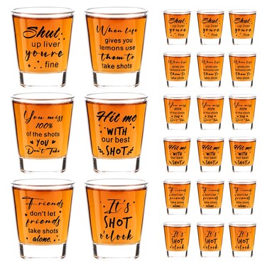 Kolewo4ever 24 Pieces Funny Friends Shot Glasses Funny Friends Shot Glasses Clear Shot Glass Cups with Heavy Base for Adult Small Glass Shot Cups 1.75 oz Shot Glass for Best Friends (Style-1)