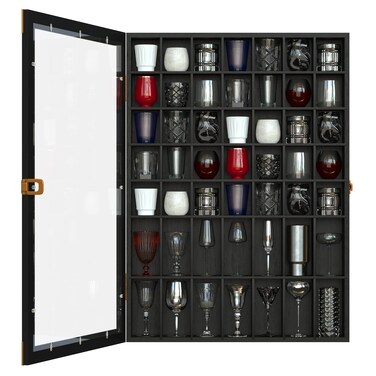 usego Shot Glass Display Case 49 Slots Shot Glass Display Cabinet Holder Lockable Wall Mounted Shadow Box with Acrylic Door Shot Glass Storage Case for Shot Glass Collection,Black