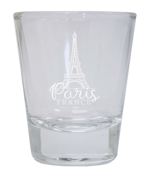 R and R Imports Paris France Souvenir 1.5 Ounce Engraved Shot Glass Round Clear Single Unit
