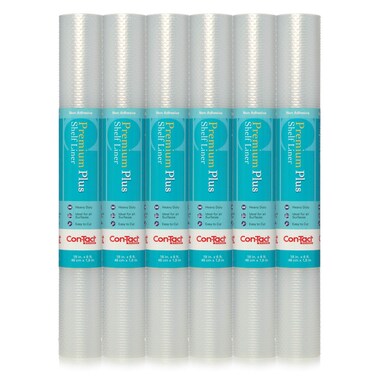 Con-Tact Brand Premium Plus Non-Adhesive Shelf Heavy Duty and Multi-Functional Drawer Liner, Protect and Organize Your Shelves and Drawers, 18" x 6', Nova Crystal Clear, Pack of 6 Rolls