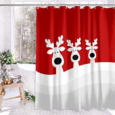 Christmas Elk Shower Curtain, Merry Christmas Reindeer Shower Curtains for Bathroom, Winter Farmhouse Bathroom Home Decor, Cute Winter Holiday New Year Decor 72X72 Waterproof Fabric with Hooks