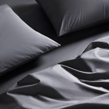 Brooklinen Luxury Percale 4 Piece Sheet Set - 100% Cotton, King Size in Slate Grey - 1 Fitted Sheet, 1 Flat Sheet, 2 Pillowcases   Best Sheets for Hot Sleepers