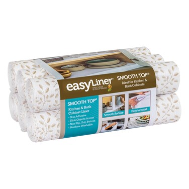 Smooth Top EasyLiner for Cabinets &amp; Drawers - Easy to Install &amp; Cut to Fit - Shelf Paper &amp; Drawer Liner Non Adhesive - Non Slip Shelf Liner - 12in. x 10ft. - 6 Roll Project Pack - Taupe Buds