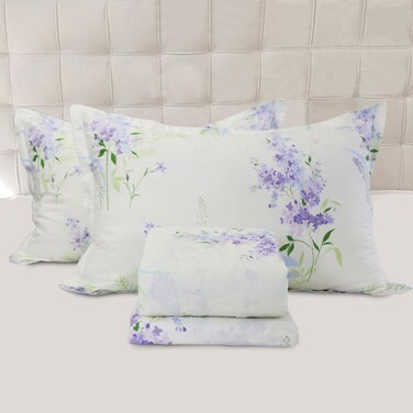 Helthep Floral Sheet Set Queen, Ultra-Soft and Breathable Cotton Sheet Set with Deep Pocket Fitted Sheet, Flat Sheet and Pillowcases, 4-Piece Queen Size