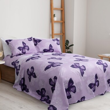 ARTALL 4-Piece Butterfly Print Full Size Sheet Set, Soft Microfiber All-Season Bed Sheets Includes 2 Pillowcases, 1 Flat Sheet, 1 Fitted Sheet with 15" Deep Pockets, Purple