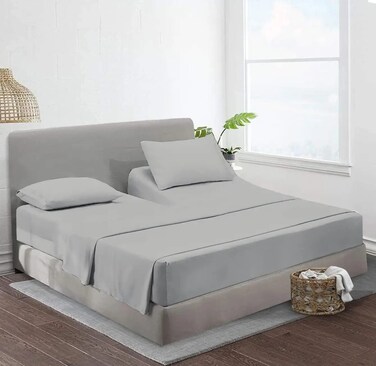 Flex Head King Sheets Sets for Adjustable Beds-Top Split King Sheets Sets (4 Pcs) King 34 Inch Down Sheets Silver Grey 16 Inch Deep Sheets