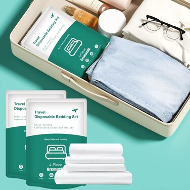 Gremusiik 2 Pack Disposable Travel Sheets for Hotel King Size Portable Bed Sheets with Duvet Cover and Pillowcases for Business Trip Hospital