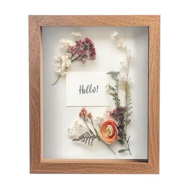 FrameWorks 8&acirc;&euro; x 10&acirc;&euro; Golden Oak Wooden Shadow Box Frame &acirc;&euro;&ldquo; Display Case with Soft Felt Back, Memory Box with Tempered Glass, Display Box with Elegant White Ball Push Pins, Wooden Flower Box