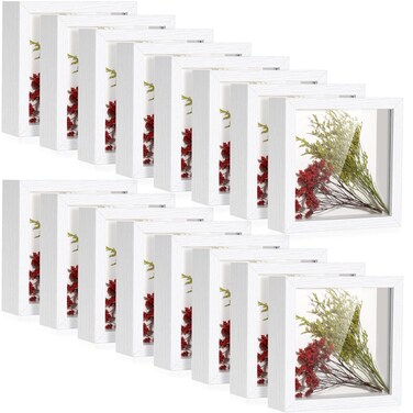 Ripeng 16 Pack Shadow Box Frame Display Case Shadow Box Picture Frame with Glass for Photos Flower Wedding Memories Crafts Bouquet Object Ticket Wall Tabletop Gift for Valentine(5 x 5 Inch,White)