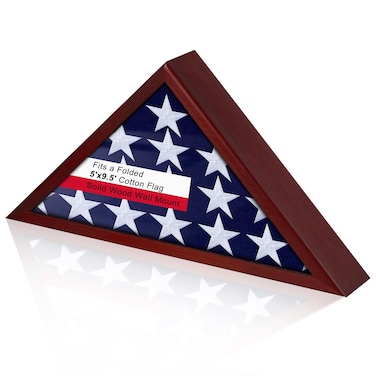 Gyazii Flag Display Case for Burial Flag Real Glass Front, Solid Wood Flag Holder for 5'x9.5' Flag with Wall Mount, Mahogany Military Shadow Box Frame for Veterans