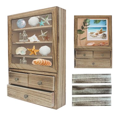 LITAITAI 11X16 Large Shadow Boxes Display Cases with 3 Shelves 3 Drawer,Wooden Acrylic Display Cases,Shadow Box with Shelves,Wedding ShadowBox (Carbon)