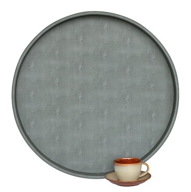 HofferRuffer Extra Large Round Serving Tray 24'', Elegant Oversized Faux Leather Circle Ottoman Table Tray, Serve Tea Coffee Breakfast in Bedroom Living Room Kitchen (Grey)