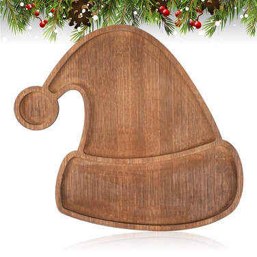 Maxcheck Christmas Wood Serving Tray Santa Hat Shaped Wooden Platter Rustic Farmhouse 11.42 x 10.43 Inches Food Dish Plate Table Serving Platter for Christmas Charcuterie Cheese Food Fruit