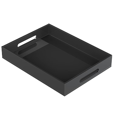 KOTEMON Acrylic Serving Tray with Handles-16x12x2.36Inch-Decorative Tray Letter Tray Organizer for Ottoman Coffee Table Countertop, Black