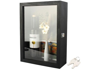 JJWLWEI 12x17 Extra Deep Shadow Box, Large Shadow Boxes Display Cases with Lock&iuml;&frac14;&OElig;for Displaying Photo Souvenir Collection&iuml;&frac14;&circ;Black&iuml;&frac14;&permil;