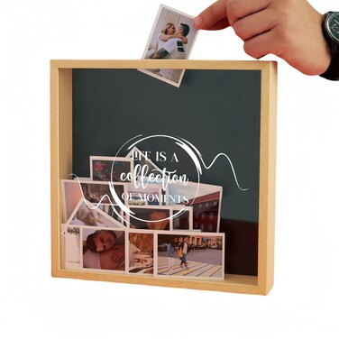 12x12 Ticket Shadow Box 'Life is a Collection of Moments' Decorative Memento Frame with Loading Slot - for Sports, Concert, Movie Stub, Travel Keepsake