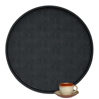 HofferRuffer Extra Large Round Serving Tray 24'', Elegant Oversized Faux Leather Circle Ottoman Table Tray, Serve Tea Coffee Breakfast in Bedroom Living Room Kitchen (Classic Black)