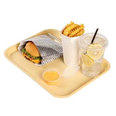 Restaurantware RW Base 10 x 14 Inch Fast Food Tray 1 Sturdy Cafeteria Lunch Tray - Lightweight No Slip Beige Plastic Serving Tray Rounded Corners For Restaurants Or Dinner Service