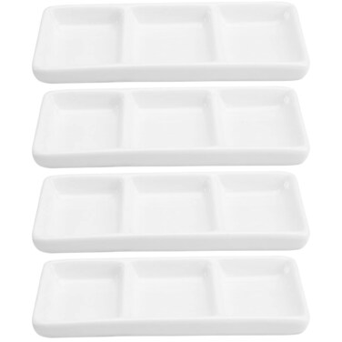 Yardwe 6 Inch White Ceramic Serving Tray 3 Compartment Appetizer Platters Rectangular Relish Tray Divided Sauce Dishes for Restaurant Kitchen (4PCS)