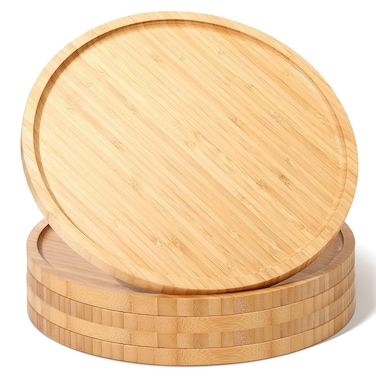 Meanplan 5 Pcs Round Bamboo Tray Wood Plates Round Charcuterie Board Round Serving Platter with Rim for Kitchen Fruit Bread Salad Plate Dinning Coffee Table Home Hotel Restaurant (11.8 Inch)