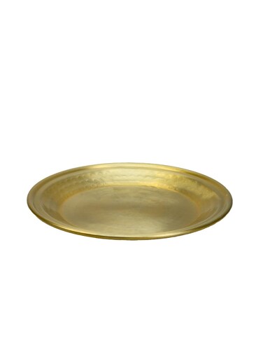 Serene Spaces Living 12" Brass-Look Aluminum Round Tray, Handcrafted in India, Decorative Vanity Tray, Organizer, Serving Platter, Fruit Holder, Candle Holder for Coffee Table, Catchall Tray