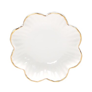 HOKMOKQOK Porcelain Serving Dish,Ceramics Flower Relish Tray with Metallic Rim,Serving Bowls for Wedding,Party Perfect for Small Cereal, Pasta, Salad, Candy and Snacks White 8 inch (8 inch)