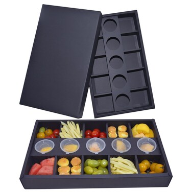 10 Sets 10-Grid Cardboard Pastry Snack Box with Lids, 5 Sauce Holders Catering Tray box, Oil-proof Deli Bakery Pastry Salad Box, Birthday Party Takeout Container 15.5" x 9" x 2