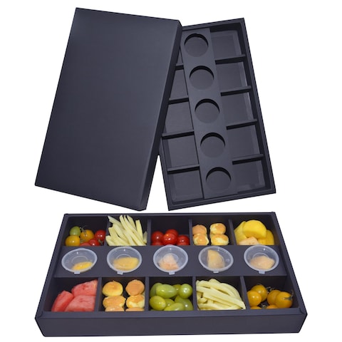 10 Sets 10-Grid Cardboard Pastry Snack Box with Lids, 5 Sauce Holders Catering Tray box, Oil-proof Deli Bakery Pastry Salad Box, Birthday Party Takeout Container 15.5&quot; x 9&quot; x 2