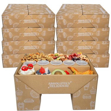 10 Sets Brown Pastry Box Grease Proof, Stable Filled Party Tray with Lid Heavily, Disposable Picnic Box for Food, Bakery TakeOut Containers for Friendsgiving Party 5-8 people 13"x10"x4