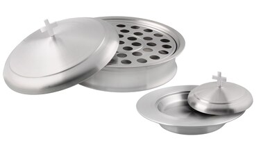 Communion Ware   Communion Church Set   Holy Stackable 1 Communion Tray with a Cover &amp; 1 Bread Plate with a Cover for Churches   Communion Supplies   Stainless Steel - Satin (Matte) Finish