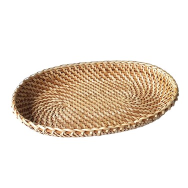 Natural Rattan Bread Basket for Serving 12x8x2&acirc;&euro; Oval Wicker Fruit Tray Handmade Small Storage Baskets for Decorative Kitchen Counter Organizing Table, Living Room, Office and Outdoor Picnic