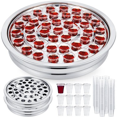 Zhehao 2 Pcs Communion Trays for Churches Communion Set Church Supplies Communion Plates for Church with Disposable Communion Cups (Silver)