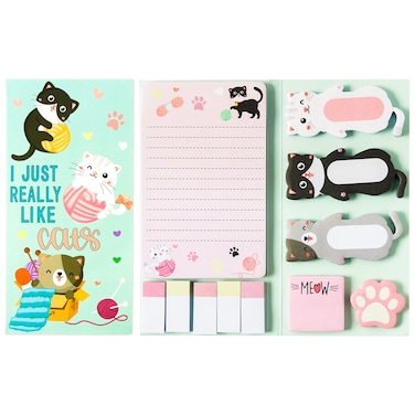 Xqumoi I Just Really Like Cat Sticky Notes Set, 550 Sheets, Cute Cat and Paw Shaped Self-Stick Notes Pads Animal Divider Tabs Bundle Writing Memo Pads Back to School Office Supplies Small Gift