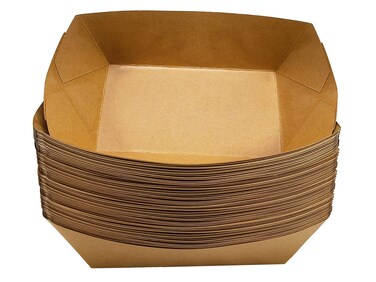 PQZKLDP Paper Food Boats 6 Lb 50pcs Disposable Brown Kraft Paper Food Tray Compostable Paper Serving Food trays Container-Fires-Carnivals- Nacho-Hot Dogs-Snack-Hot dogs-BBQ